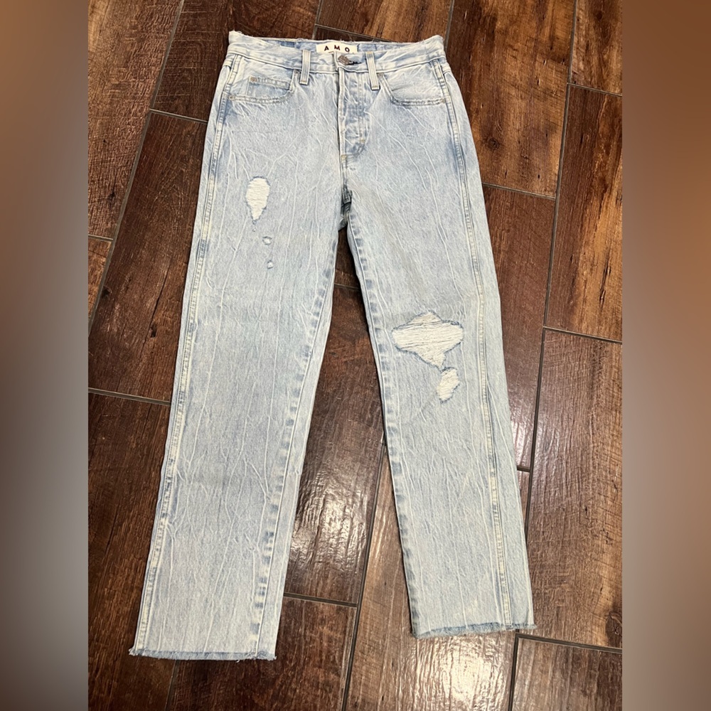 AMO 80s Vibe Retro Acid Wash Jeans Light Wash Distressed Loverboy‎ A32-262-582